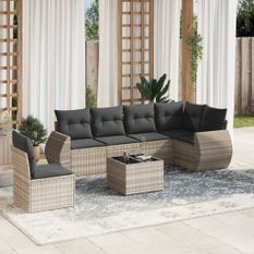 Salon de jardin avec coussins 7 pcs gris clair résine tressée