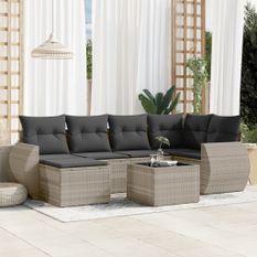 Salon de jardin avec coussins 7 pcs gris clair résine tressée