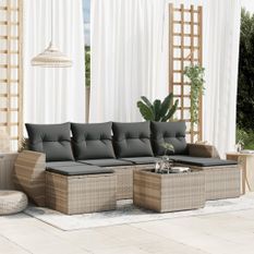 Salon de jardin avec coussins 7 pcs gris clair résine tressée