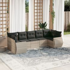 Salon de jardin avec coussins 7 pcs gris clair résine tressée