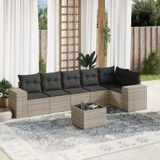 Salon de jardin avec coussins 7 pcs gris clair résine tressée