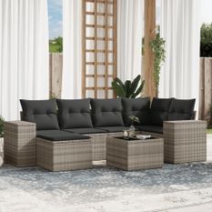 Salon de jardin avec coussins 7 pcs gris clair résine tressée