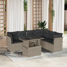 Salon de jardin avec coussins 7 pcs gris clair résine tressée