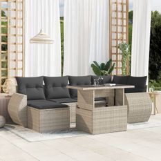 Salon de jardin avec coussins 7 pcs gris clair résine tressée