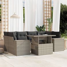 Salon de jardin avec coussins 7 pcs gris clair résine tressée