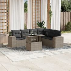 Salon de jardin avec coussins 7 pcs gris clair résine tressée