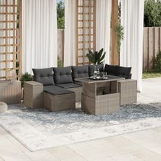 Salon de jardin avec coussins 7 pcs gris clair résine tressée