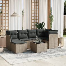 Salon de jardin avec coussins 7 pcs gris clair résine tressée