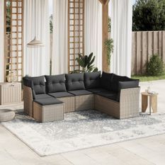 Salon de jardin avec coussins 7 pcs gris clair résine tressée