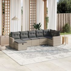 Salon de jardin avec coussins 7 pcs gris clair résine tressée