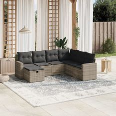 Salon de jardin avec coussins 7 pcs gris clair résine tressée