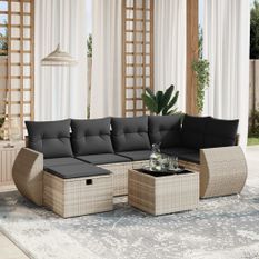 Salon de jardin avec coussins 7 pcs gris clair résine tressée