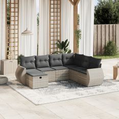 Salon de jardin avec coussins 7 pcs gris clair résine tressée