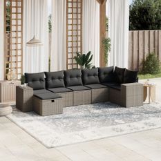 Salon de jardin avec coussins 7 pcs gris clair résine tressée