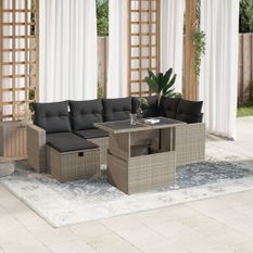 Salon de jardin avec coussins 7 pcs gris clair résine tressée