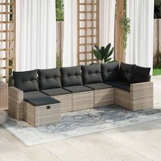 Salon de jardin avec coussins 7 pcs gris clair résine tressée