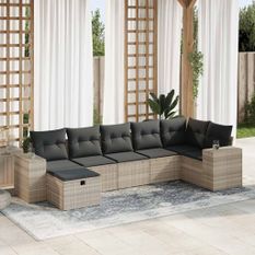 Salon de jardin avec coussins 7 pcs gris clair résine tressée