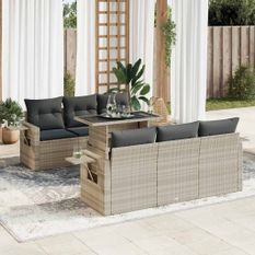 Salon de jardin avec coussins 7 pcs gris clair résine tressée