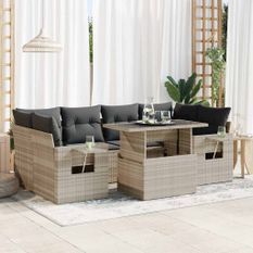 Salon de jardin avec coussins 7 pcs gris clair résine tressée