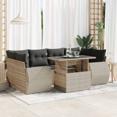 Salon de jardin avec coussins 7 pcs gris clair résine tressée