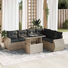 Salon de jardin avec coussins 7 pcs gris clair résine tressée