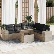 Salon de jardin avec coussins 7 pcs gris clair résine tressée