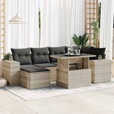 Salon de jardin avec coussins 7 pcs gris clair résine tressée