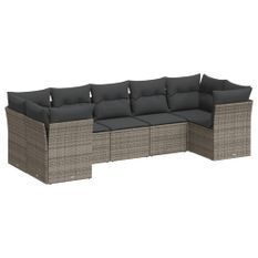 Salon de jardin avec coussins 7 pcs gris résine tressée