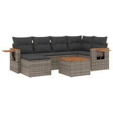 Salon de jardin avec coussins 7 pcs gris résine tressée