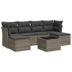 Salon de jardin avec coussins 7 pcs gris résine tressée
