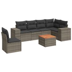 Salon de jardin avec coussins 7 pcs gris résine tressée