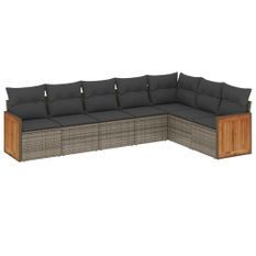 Salon de jardin avec coussins 7 pcs gris résine tressée