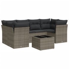 Salon de jardin avec coussins 7 pcs gris résine tressée