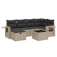 Salon de jardin avec coussins 7 pcs gris résine tressée