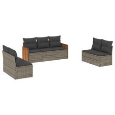 Salon de jardin avec coussins 7 pcs gris résine tressée