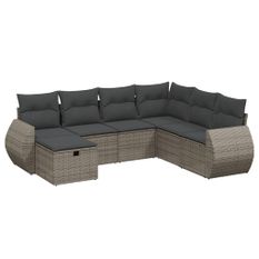 Salon de jardin avec coussins 7 pcs gris résine tressée