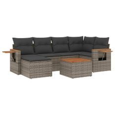 Salon de jardin avec coussins 7 pcs gris résine tressée