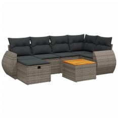 Salon de jardin avec coussins 7 pcs gris résine tressée