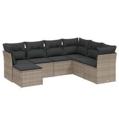 Salon de jardin avec coussins 7 pcs gris résine tressée