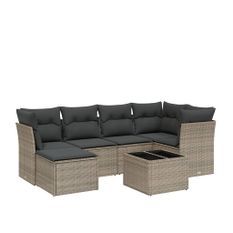 Salon de jardin avec coussins 7 pcs gris résine tressée
