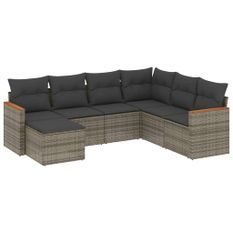 Salon de jardin avec coussins 7 pcs gris résine tressée