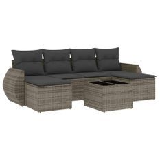 Salon de jardin avec coussins 7 pcs gris résine tressée