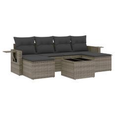 Salon de jardin avec coussins 7 pcs gris résine tressée