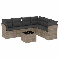 Salon de jardin avec coussins 7 pcs gris résine tressée