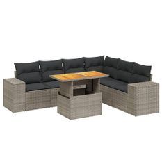 Salon de jardin avec coussins 7 pcs gris résine tressée