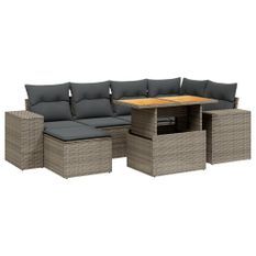 Salon de jardin avec coussins 7 pcs gris résine tressée