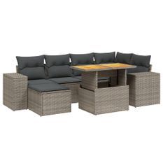 Salon de jardin avec coussins 7 pcs gris résine tressée