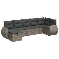 Salon de jardin avec coussins 7 pcs gris résine tressée