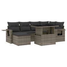 Salon de jardin avec coussins 7 pcs gris résine tressée