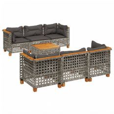Salon de jardin avec coussins 7 pcs gris résine tressée